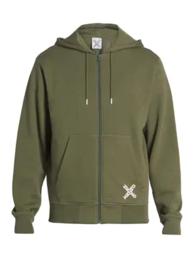 Kenzo Logo Sport Zip-up Hoodie In Dark Khaki