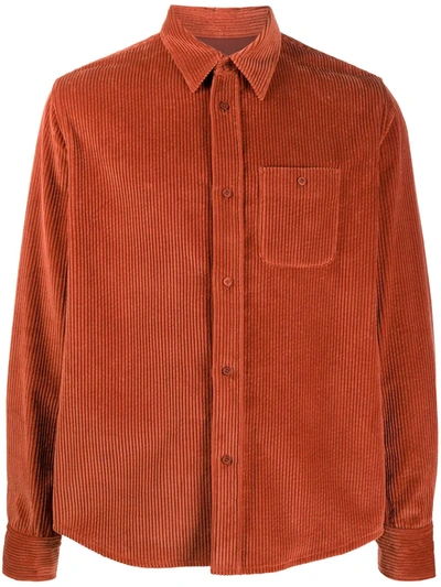 Kenzo Corduroy Spread-collar Overshirt In Suede Rust