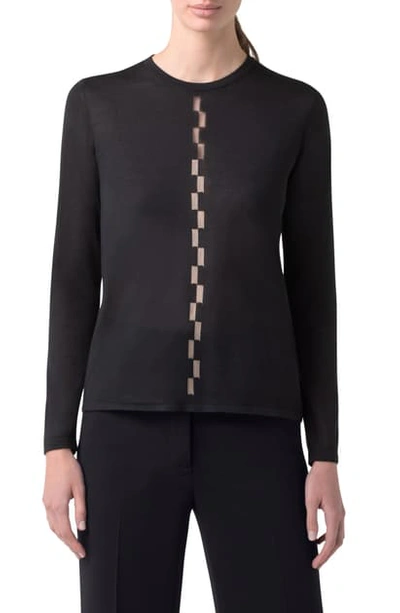 Akris Sheer Intarsia Cashmere & Silk Blend Sweater In Black