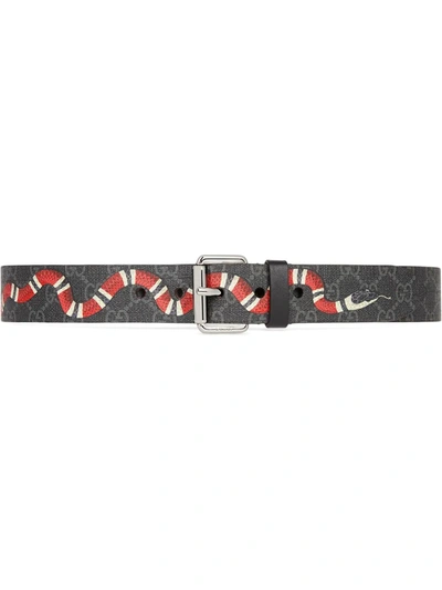 Gucci Gg Supreme Snake-print Monogrammed Belt In Black