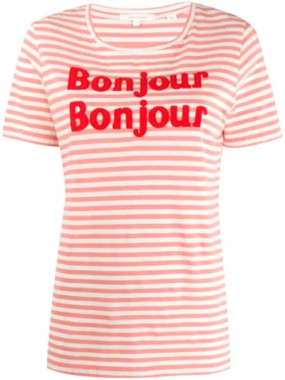 Chinti & Parker Appliquéd Striped Cotton-jersey T-shirt In Pink