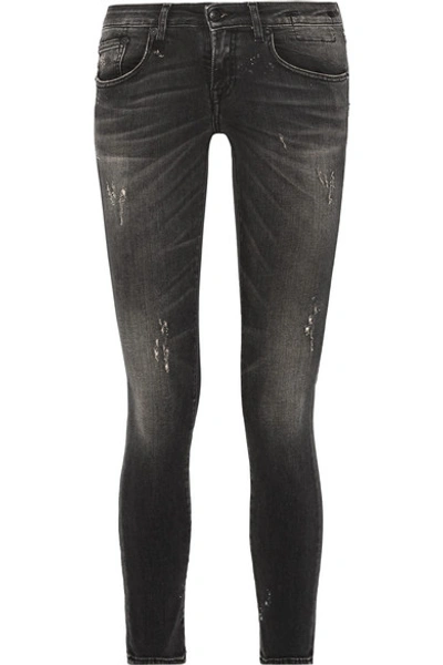 R13 Distressed Faded Mid-rise Skinny Jeans In Charcoal