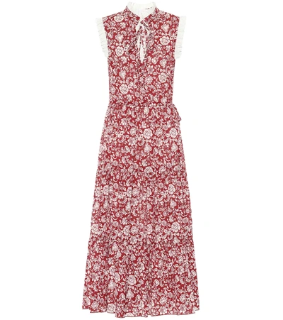 See By Chlo Broderie Anglaise-trimmed Tiered Floral-print Cotton Midi Dress  In Red White 1 | ModeSens