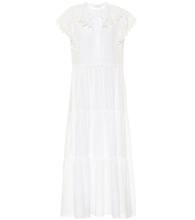 See By Chloé Lace-trimmed Tiered Cotton-voile Midi Dress In White