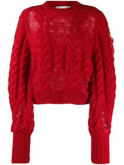 Stella Mccartney Laddered Cable-knit Jumper In Red