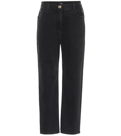 Balmain Cropped Belted Straight-leg Jeans In Black