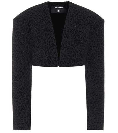 Balmain Cropped Leopard-print Jacket In Black