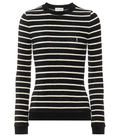 Saint Laurent Long Sleeve Crew-neck Sweater In Black