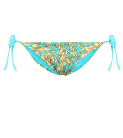 Versace Floral-baroque Tie-side Bikini Bottoms In Blue