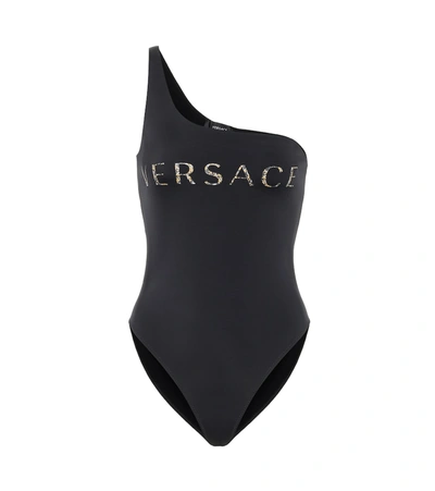 Versace One-shoulder Swimsuit In Black