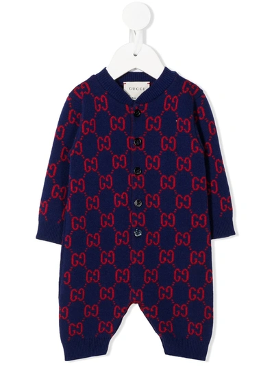 Gucci Baby Gg Wool-jacquard Onesie In Blue