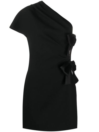 Saint Laurent One-shoulder Bow-detail Mini Dress In Black