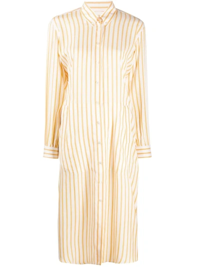 Ferragamo Striped Shirt Dress In White + Yellow