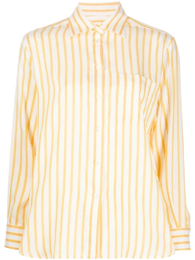 Ferragamo Striped Silk Shirt In Yellow