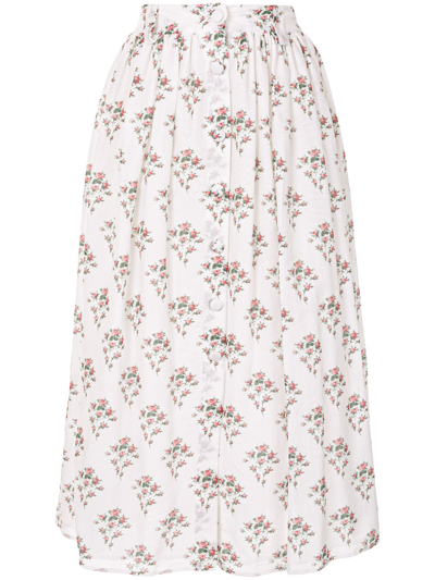 Brock Collection High-rise Floral-print Cotton-blend Skirt In White