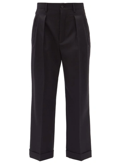 Saint Laurent Double-pleated Wool-gabardine Cropped Trousers In Nero