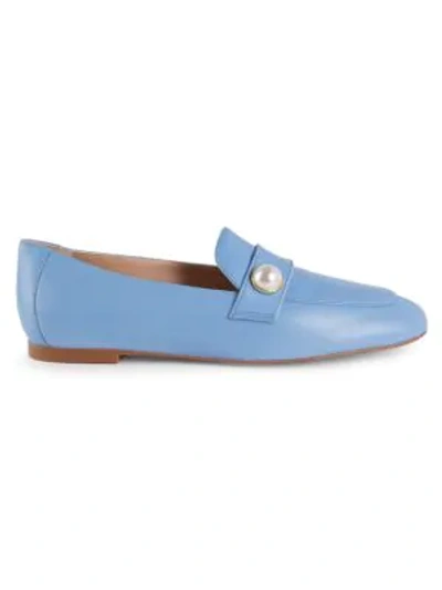 Stuart Weitzman Women's Payson Faux Pearl-embellished Leather Loafers In Periwinkle