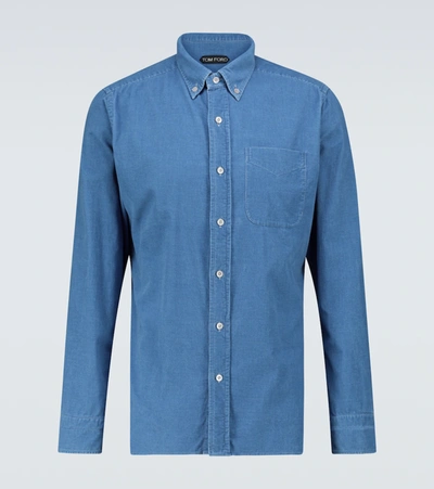 Tom Ford Slim-fit Button-down Collar Cotton-corduroy Shirt In Blue