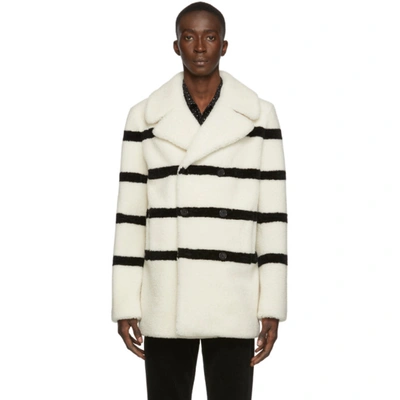 Saint Laurent Striped Shearling Coat In White