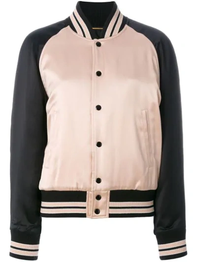 Saint Laurent Varsity "teddy" Satin Jacket In Pink