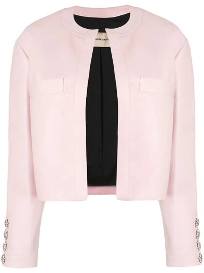 Alexandre Vauthier Crystal Button Leather Jacket In Bubblegum