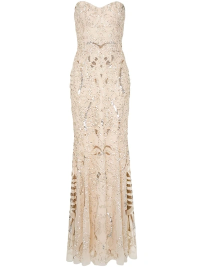 Zuhair Murad Strapless Beaded Fishtail Gown In White