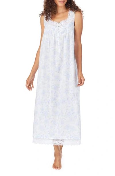 Eileen West Floral Sleeveless Ballet Nightgown In White Ground Succulent Multi