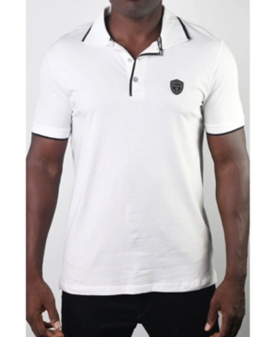 Members Only Men's Basic Short Sleeve Logo Botton Polo In White