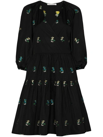 Cecilie Bahnsen Mirabelle Floral-embroidered Wrap Dress In Black