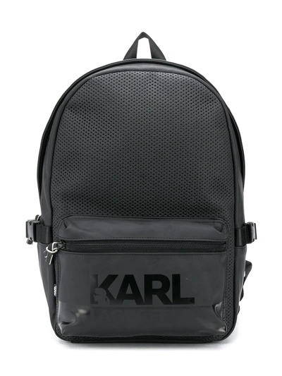 Karl Lagerfeld Kids' Logo Print Perforated Backpack In Black