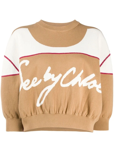 See By Chloé Double-faced Knit Cropped Jumper In Brown