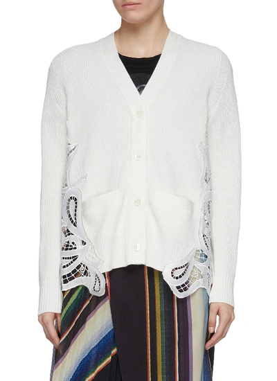 Sacai Paisley Lace Rib Knit Cardigan In White ModeSens