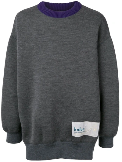 Kolor Logo Tag Contrast Collar Knit Sweatshirt In Grey