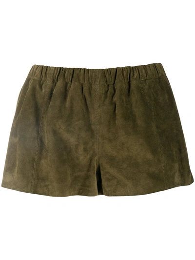 Saint Laurent Green High Waist Suede Shorts