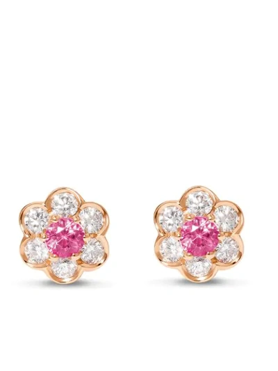 David Morris 18kt Rose Gold Diamond Berry Flower Stud Earrings In Pink