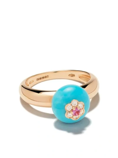 David Morris 18kt Rose Gold Diamond Turquoise Berry Ring