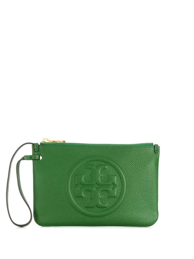 Tory Burch Perry Bombé Pebbled-texture Clutch In Green