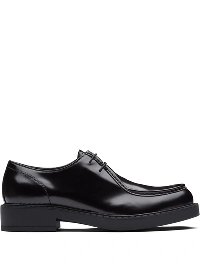 Prada Brushed Leather Paraboot Shoes In Black