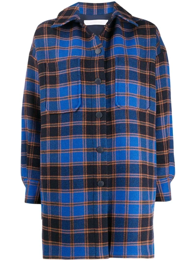 See By Chloé Oversized Checkered Shirt Coat In Blue
