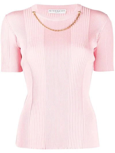 Givenchy Chain-detail Ribbed-knit Top In Pink