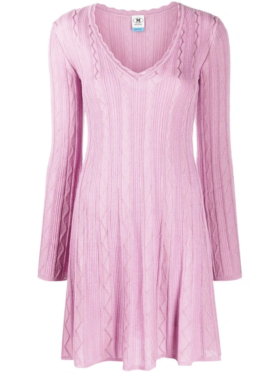 M Missoni Knitted V-neck Mini Dress In Pink