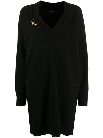 Versace Safety Pin Knitted Dress In Black