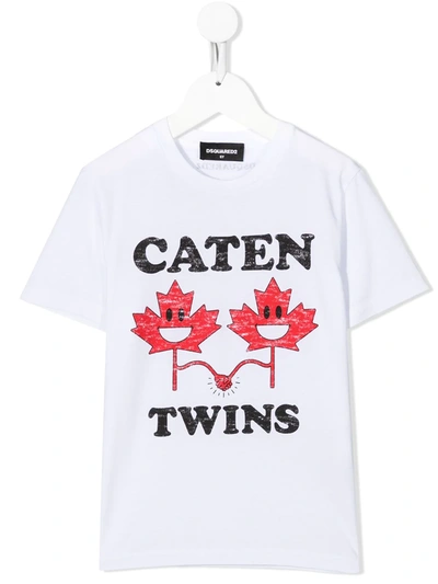 Dsquared2 Teen Caten Twins Print T-shirt In Bianco