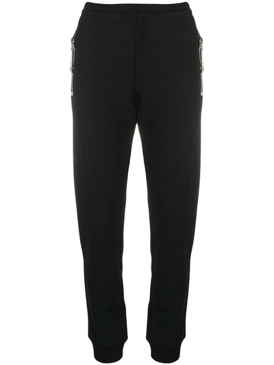 Moschino Fitted Cotton Track Trousers In Black