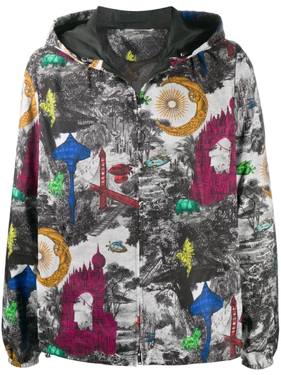 Valentino City Print Hooded Jacket In Pink