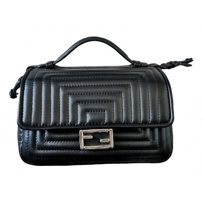 Pre-owned Fendi Bebaguette Leather Mini Bag In Black