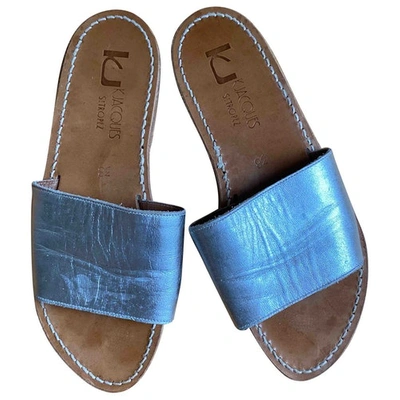 Pre-owned Kjacques Anacapri Leather Mules In Silver