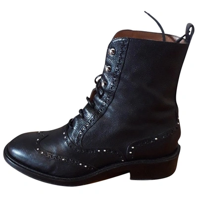 Pre-owned Sartore Leather Lace Up Boots In Black