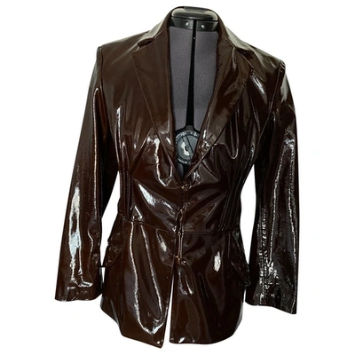 Pre-owned Roberto Cavalli Brown Leather Leather Jacket