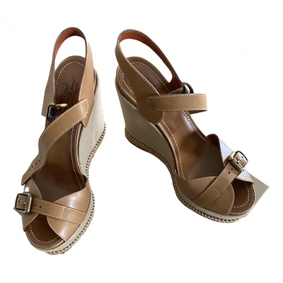 Pre-owned Santoni Leather Sandals In Camel